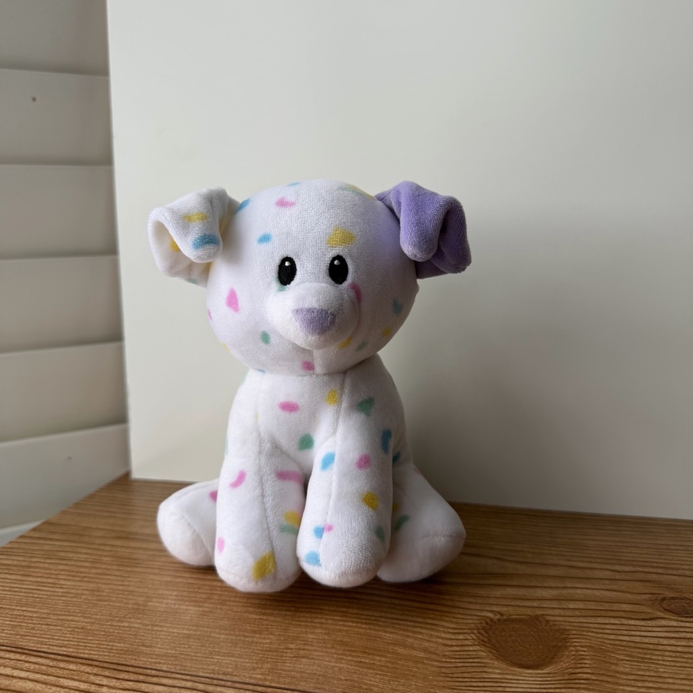Ty Baby Sprinkles Puppy Dog Plush White Purple Ear 6" Stuffed Animal Sewn Eyes
